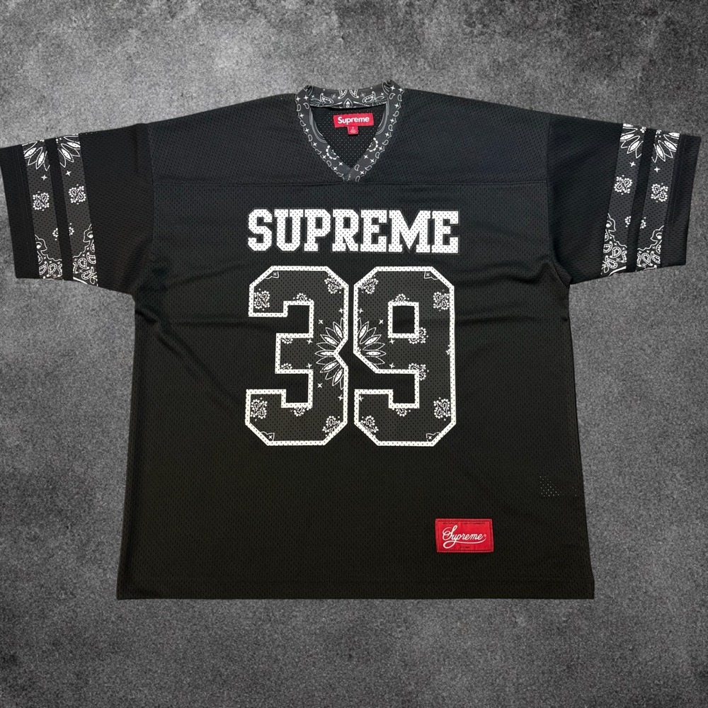 Supreme Bandana Football Jersey Mens Large Black Paisley Mesh Shirt 39 Top L